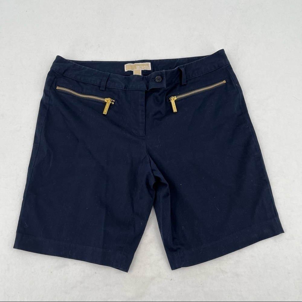 Michael Kors Women’s Navy Khaki Shorts With Gold Zipper Pocket Details Size: 6
